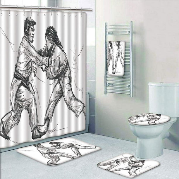 Color drawing dragonfly Shower Curtain Toilet Cover Rug Bath Mat Contour Rug Set
